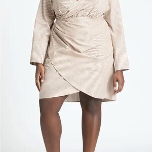 Eloquii Beige Striped Long Sleeve Dress